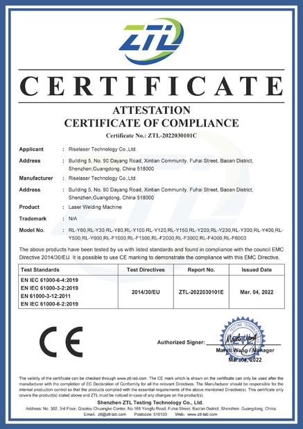 Çin Riselaser Technology Co., Ltd Sertifikalar